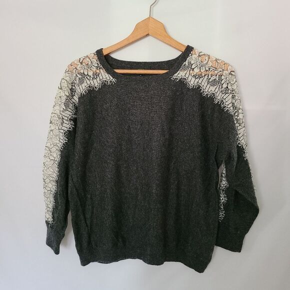 J. Crew Crewneck Edged Lace Wool Blend Sweater sz M - Picture 1 of 5